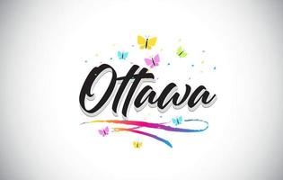 Ottawa Handwritten Vector Word Text with Butterflies and Colorful Swoosh.