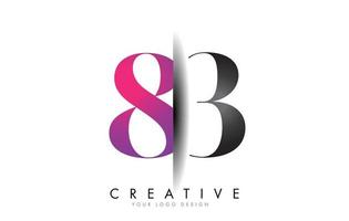 83 8 3 Grey and Pink Number Logo with Creative Shadow Cut Vector. vector