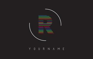 R Letter logo design with bright and bold rainbow lines and rounded frame. vector