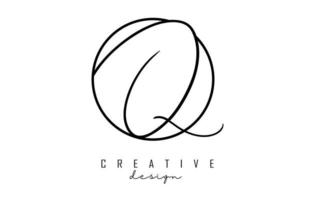 Handwriting letters Q logo design with simple circle vector illustration.