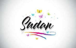 Sudan  Handwritten Vector Word Text with Butterflies and Colorful Swoosh.