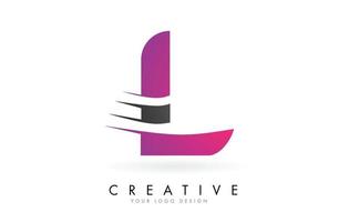 Logotipo de la letra L con diseño de bloques de color rosa y gris y corte creativo. vector