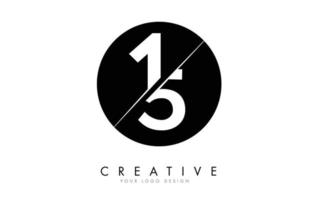 15 1 5 Number Logo Design with a Creative Cut and Black Circle Background. vector