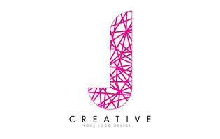 Sketched stylized Letter J with different Pink Lines Pattern Design. vector