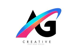 AG letter logo with bright gradient swash design. vector