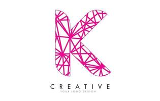 Sketched stylized Letter K with different Pink Lines Pattern Design. vector