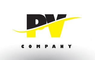 PV P V Black and Yellow Letter Logo with Swoosh. vector