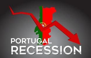 Mapa del concepto creativo de la crisis económica de la recesión de Portugal con la flecha del desplome económico. vector