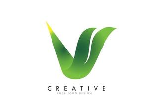 Letter V with eco leaf concept design. vector