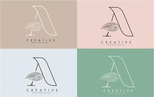 Outline Letter A Logo icon with Wired Leaf Concept Design on colorful backgrounds. vector