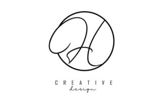 Handwriting letters H logo design with simple circle vector illustration.