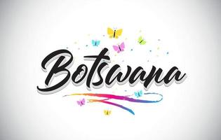 Botswana Handwritten Vector Word Text with Butterflies and Colorful Swoosh.