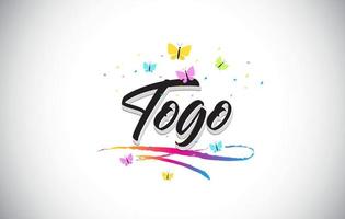 Togo Handwritten Vector Word Text with Butterflies and Colorful Swoosh.