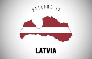 Latvia Welcome to Text and Country flag inside Country border Map Vector Design.