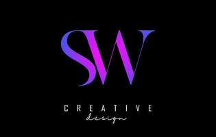 Colorful pink and blue SW s w letters design logo logotype concept with serif font and elegant style vector illustration.