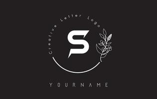 Creative initial letter S logo with lettering circle hand drawn flower element and leaf. vector