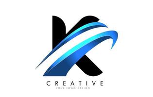 K Letter logo with blue gradient swash design. vector