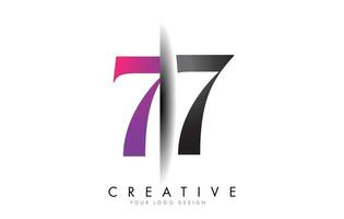 77 7 7 Grey and Pink Number Logo with Creative Shadow Cut Vector