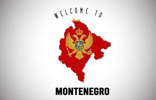 Montenegro bienvenido al texto y a la bandera del país dentro del diseño del vector del mapa de la frontera del país.