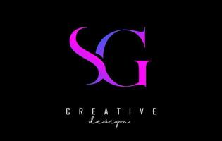 Colorful pink and blue SG s g letters design logo logotype concept with serif font and elegant style vector illustration.