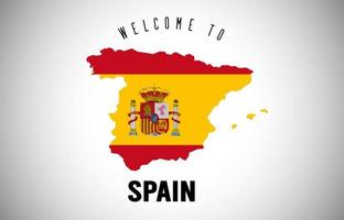 Spain Welcome to Text and Country flag inside Country border Map Vector Design.