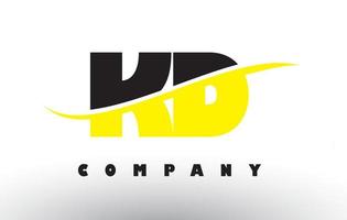 KD K D Black and Yellow Letter Logo with Swoosh. vector