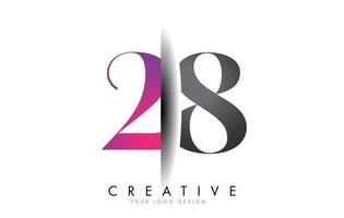 28 2 8 Grey and Pink Number Logo with Creative Shadow Cut Vector