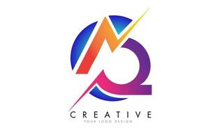 Colorful AQ A Q Letter Logo Design with a Creative Cut and Gradient Blue Rounded Background. vector