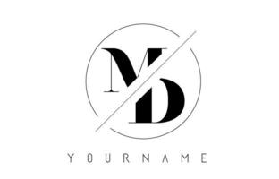 Logotipo de letra md con diseño cortado e intersectado. vector