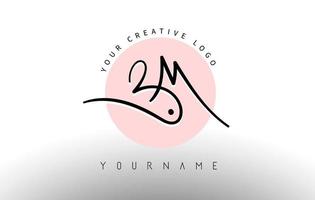 Handwritten Letters BM b m Logo with rounded lettering and pink circle background design. vector