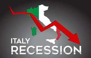 Mapa de Italia recesión crisis económica concepto creativo con flecha de caída económica. vector
