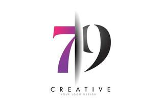 79 7 9 Grey and Pink Number Logo with Creative Shadow Cut Vector. vector