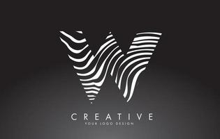 W Letter Logo Design with Fingerprint, black and white wood or Zebra texture on a Black Background. vector