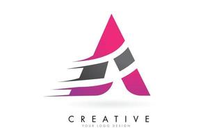un logotipo de letra con diseño de bloques de color rosa y gris y corte creativo. vector