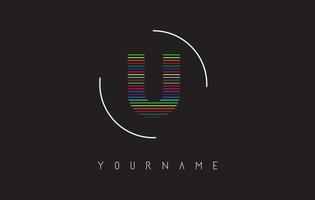 U Letter logo design with bright and bold rainbow lines and rounded frame. vector