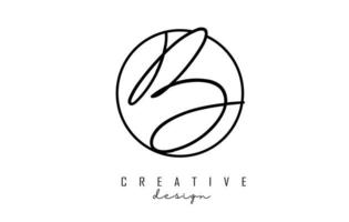 Handwriting letters B logo design with simple circle vector illustration.