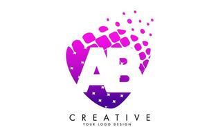 Letters AB A B Design with Pink and Purple Shattered Blocks Vector Illustration.