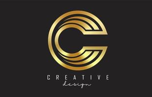 Golden C Letter Logo with Wired and Shapes Concept Design. vector