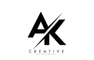 Diseño de logotipo de letra ak ak con un corte creativo. vector