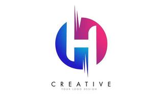 Diseño de logotipo de letra h colorido con cortes creativos y fondo redondeado azul y rosa degradado. vector