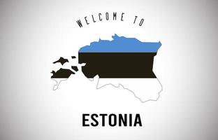 Estonia Welcome to Text and Country flag inside Country border Map Vector Design.