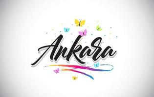 Ankara Handwritten Vector Word Text with Butterflies and Colorful Swoosh.