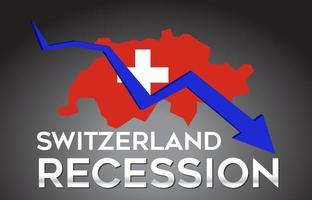 Mapa de Suiza recesión crisis económica concepto creativo con flecha de caída económica. vector