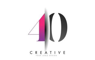 40 4 0 logotipo de número gris y rosa con vector de corte de sombra creativa.