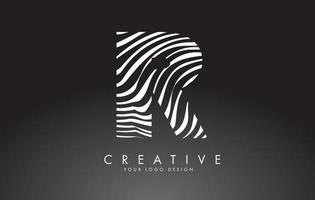 R Letter Logo Design with Fingerprint, black and white wood or Zebra texture on a Black Background. vector