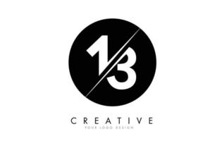 13 1 3 Number Logo Design with a Creative Cut and Black Circle Background. vector