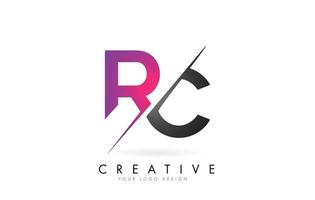 Logotipo de letra rc rc con diseño de bloque de color y corte creativo. vector