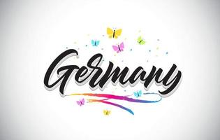 Germany Handwritten Vector Word Text with Butterflies and Colorful Swoosh.