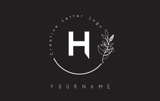 Creative initial letter H logo with lettering circle hand drawn flower element and leaf. vector