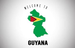 Guyana Welcome to Text and flag inside Country border Map Vector Design